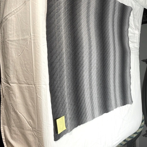 Hand Knitted by owner. Gray Chevron Patterned Throw Blanket